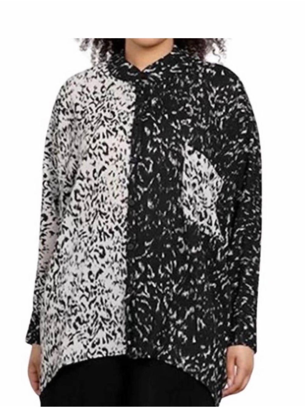 Sympli Whisper Oversize Black & White Animal Print Chiffon Blouse, Sz6, NWT